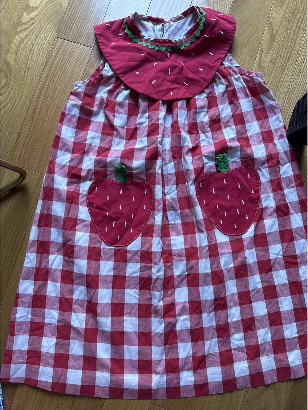 Vintage Girls Red and White Gingham Strawberry Dress